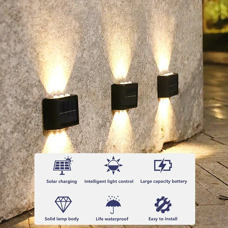 Imagem -02 - Solar Fence up And Down Wall Lamp Luzes Led Impermeáveis ao ar Livre Iluminação Luminosa para Jardim Quintal Lâmpadas de Decoração de Rua 18 Pcs