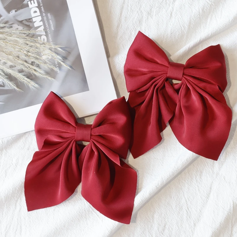 

2PCS legant Bow Ribbon Hair Clip Fashion Simple Solid Satin Spring Clip Hair Pin Retro Headband Clips Girls Hair Accessories