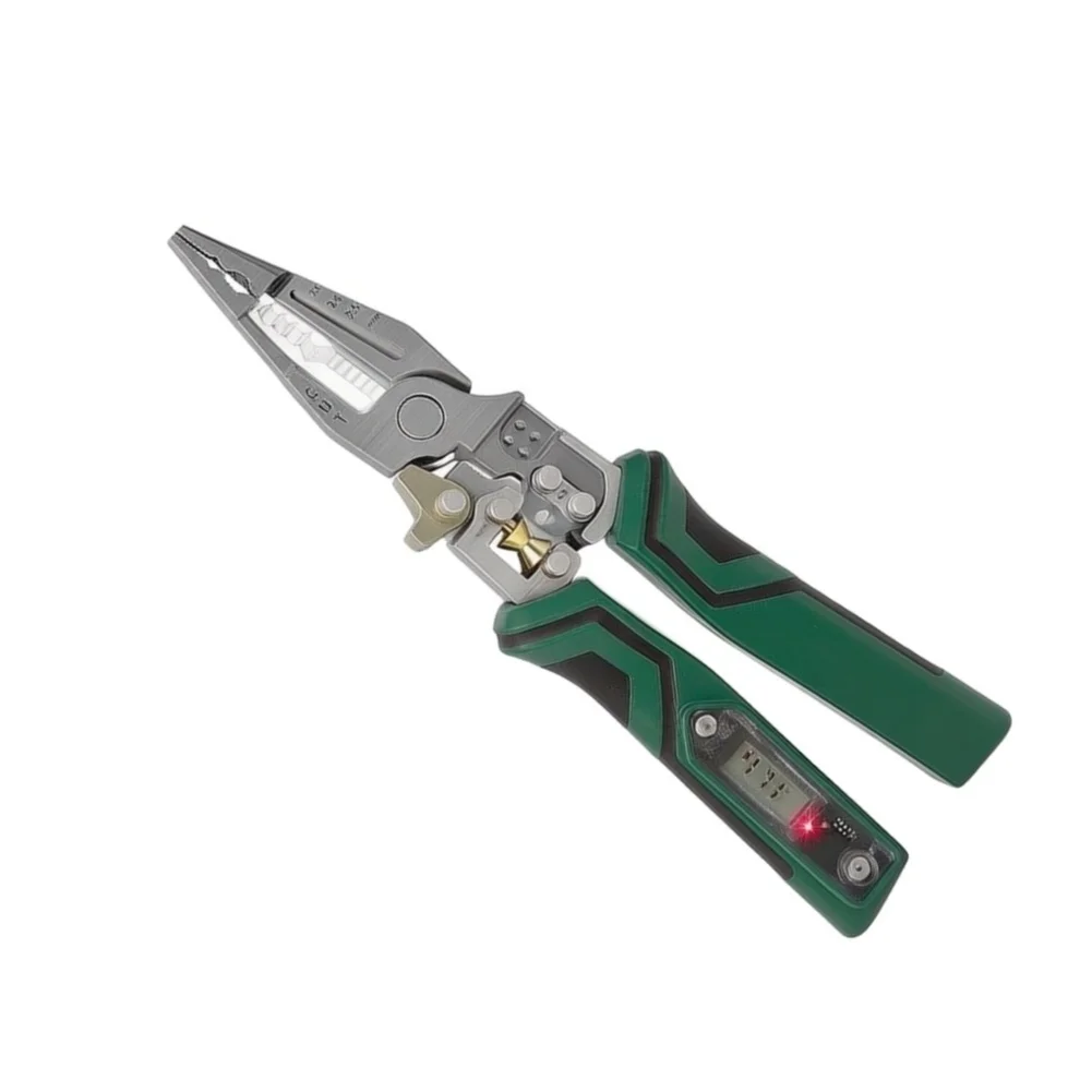 Digital Display Electrician Pliers For Wire Stripping Cutting Crimping And Voltage Testing Multi-function Tool Green