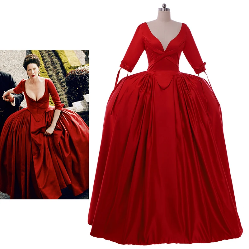 

TV Outlander Claire Fraser Cosplay Costume Women's Scottish Highland Red Wedding Dress Medieval Rococo Gorgeous Ball Gown