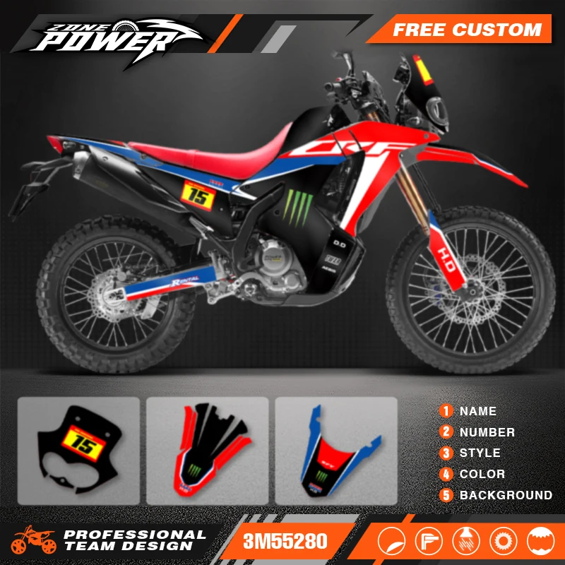 Powerzone Motorcycle Graphic Decal Stickers Kits For Honda CRF250 300 RALLY 2021 Number Name Customize 01