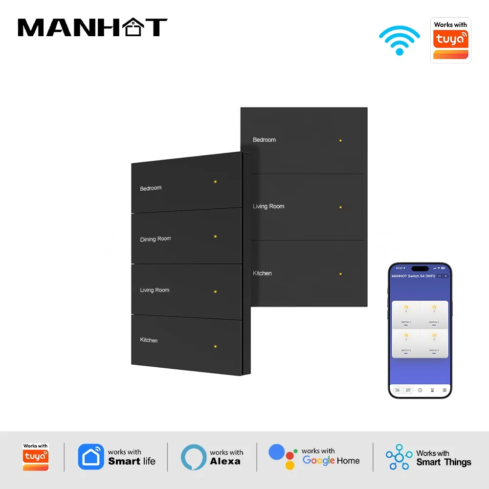 

WIFI Smart DIY Name Switch Black Display Screen Wall Light Switch Work with Tuya App Alexa Google Home Smartthings Voice Control