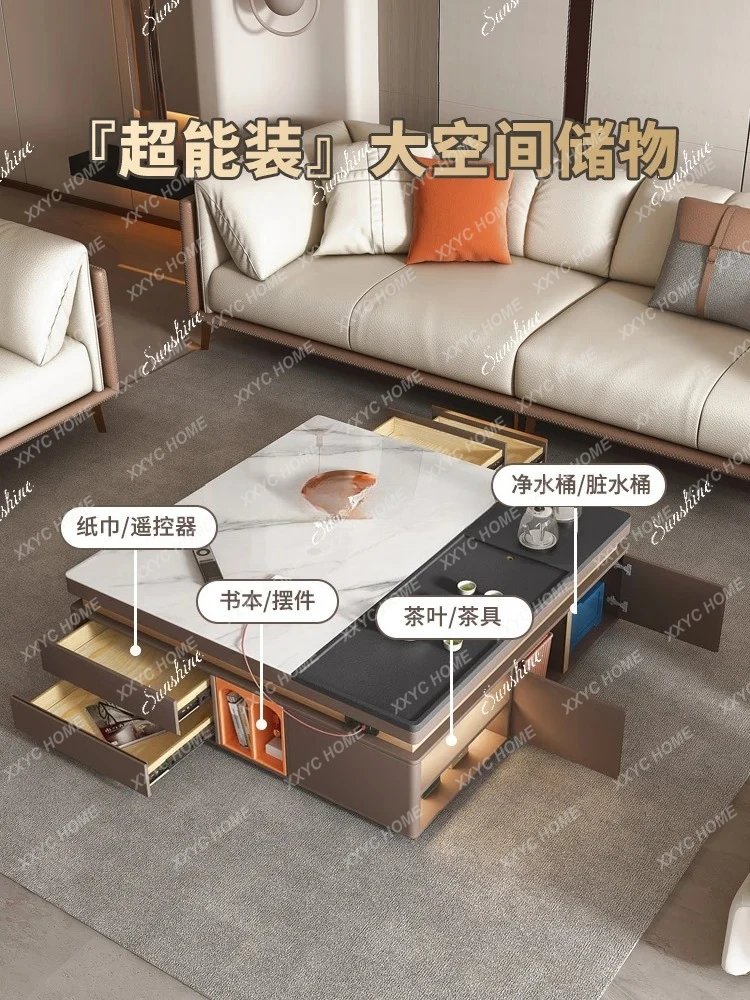 

LSquare rock slab coffee table living room household large apartment light luxury modern high-end TV cabinet combination