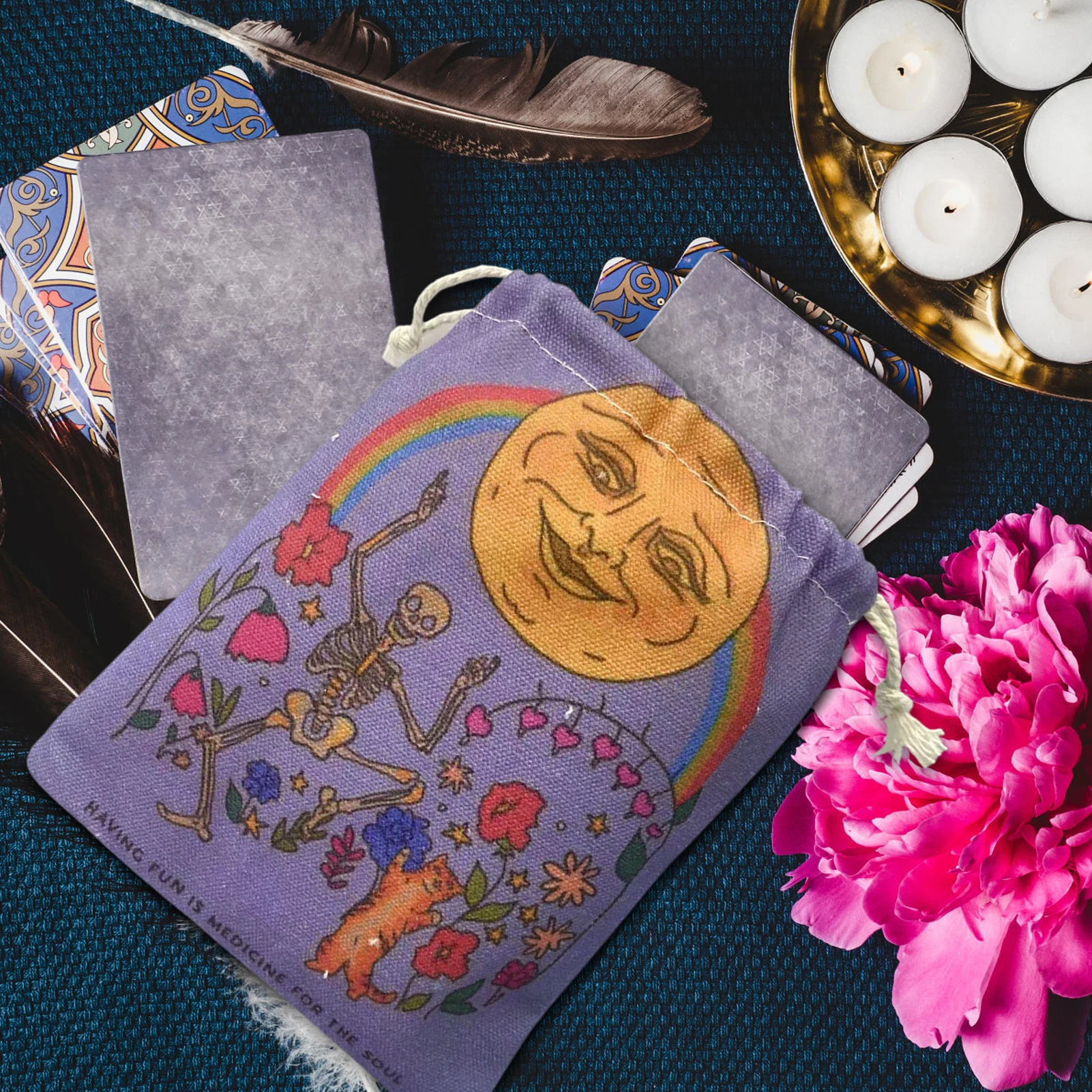 Double-sided Printed Tarots Storage Bag Oracle Card Witch Divination Accessories Game Cards Ta-rots Cards Drawstring Package