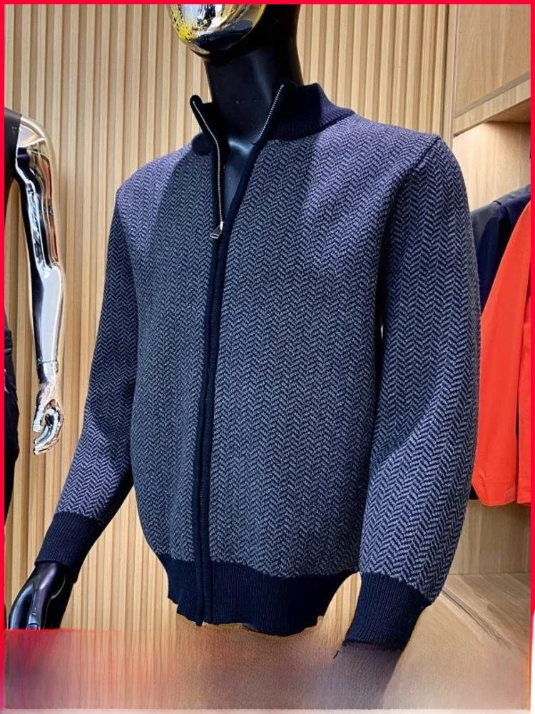 

Ele Knitted Cardigan 00% Cotton Autumn Winter Men's Faion Zipper Stand Collar Patchwork Leisure Youth Sle Long Sve