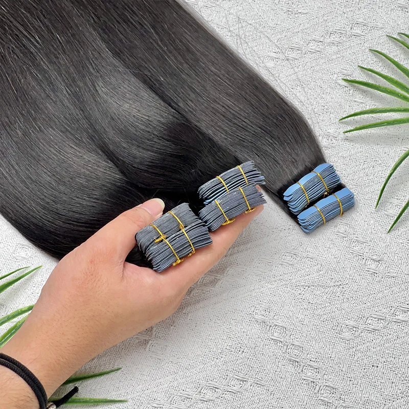 مستقيم غير مرئية بولي Tape الشريط في ملحقات الشعر البشري 40 قطعة/الحزمة سلس الجلد لحمة الشريط Ins الفيتنامية الشعر الخام الطبيعي الأسود # 1ب