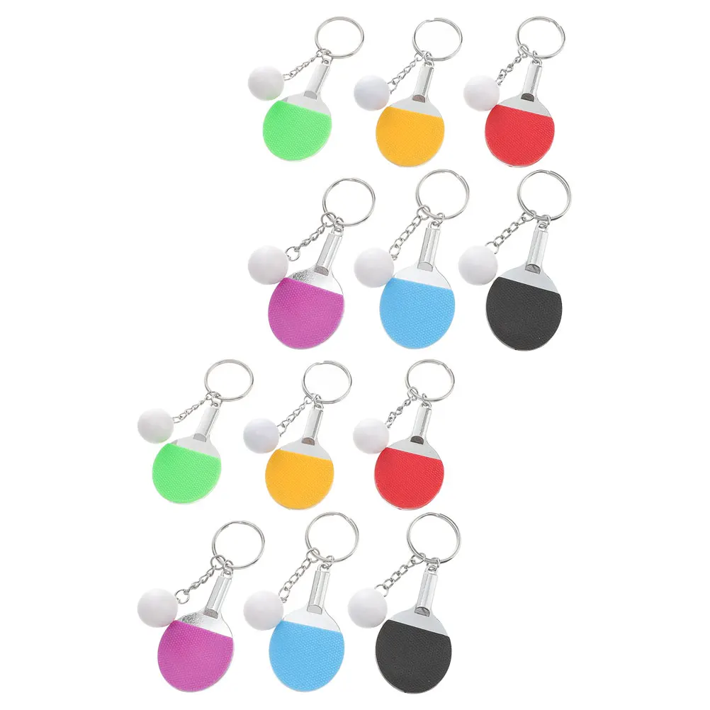 

12pcs Mini Table Tennis Keychain Sports Style Key Ring Pendant Bat Charm For Travel Office School Durable Lightweight Aesthetic