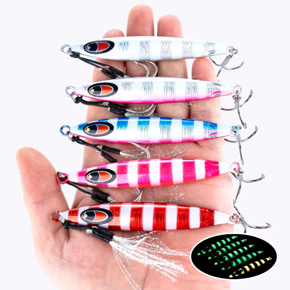 5 قطعة تهزهز الصيد مضيئة 10 جرام-60 جرام القفز السحر الاصطناعي الطعم الثابت المعادن الصب إغراء مع هوك حاد