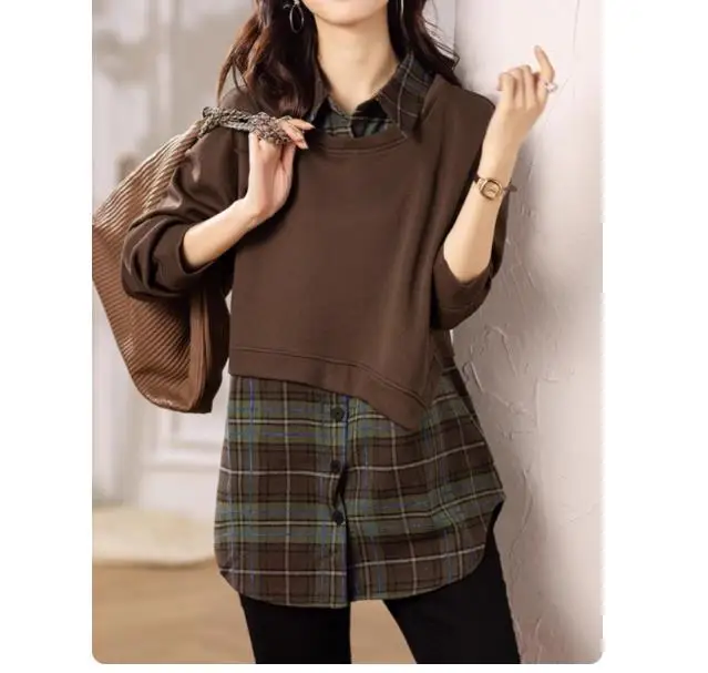 

Лоскутные пуловеры женские осенние зеленые топы