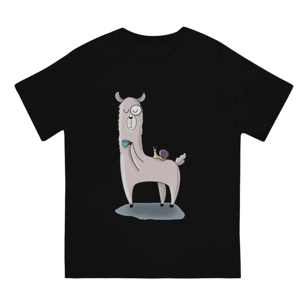 Lama with Funny Sunglass and Coffee Men TShirt Alpaca With Sunglasses Crewneck Short Sleeve Fabric T Shirt Funny High Quality