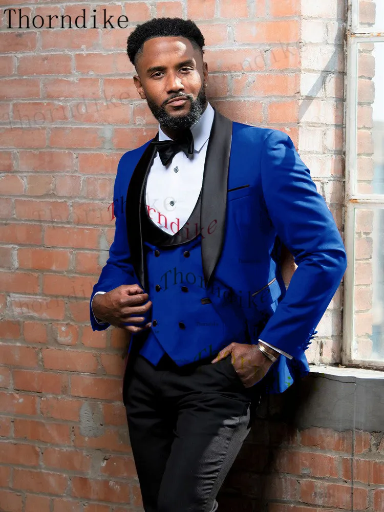 

Thorndike Men Business Casual Wedding Party 3 Pieces Jacket Trousers Waistcoat Set Male Blazer Coat Pants Vest Fashion Slim Fit