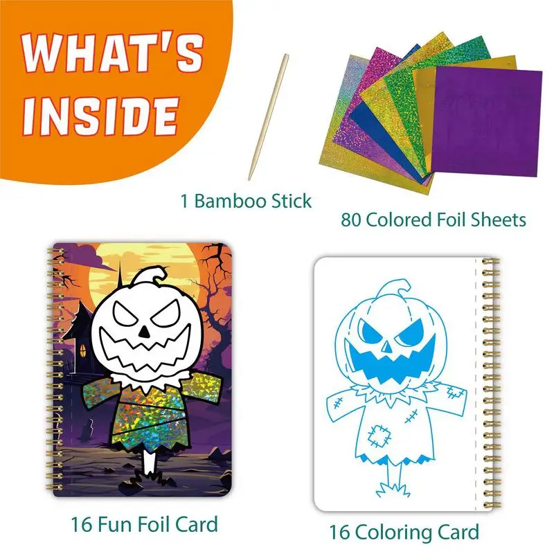 Folia Rzemiosło Książka Aktywności Halloween Książka Do Kolorowania Z 80 Folia Aluminiowa Papierowa Folia Zestaw Rzemiosła Artystycznego Arkusz Folii Kolorowanka
