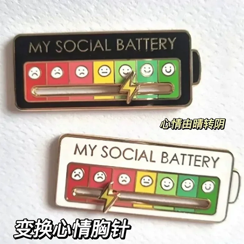 Pins Mood Conversion Energy Brooch Personalized Sliding Social Battery Metal Badge Men's Women's Pin Jewelry Metal Pins Badges