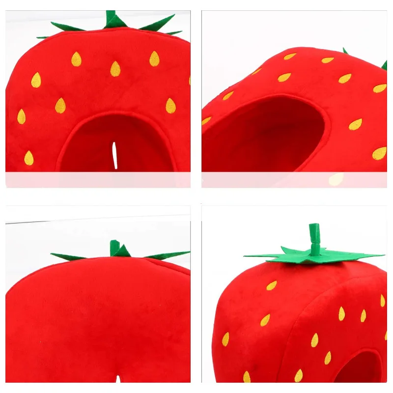 Unisex Frucht-Kopfbedeckung für Damen, Cosplay-Haube für Erwachsene, Erdbeerhut, Karnevalskostüm-Requisite – Detail 4