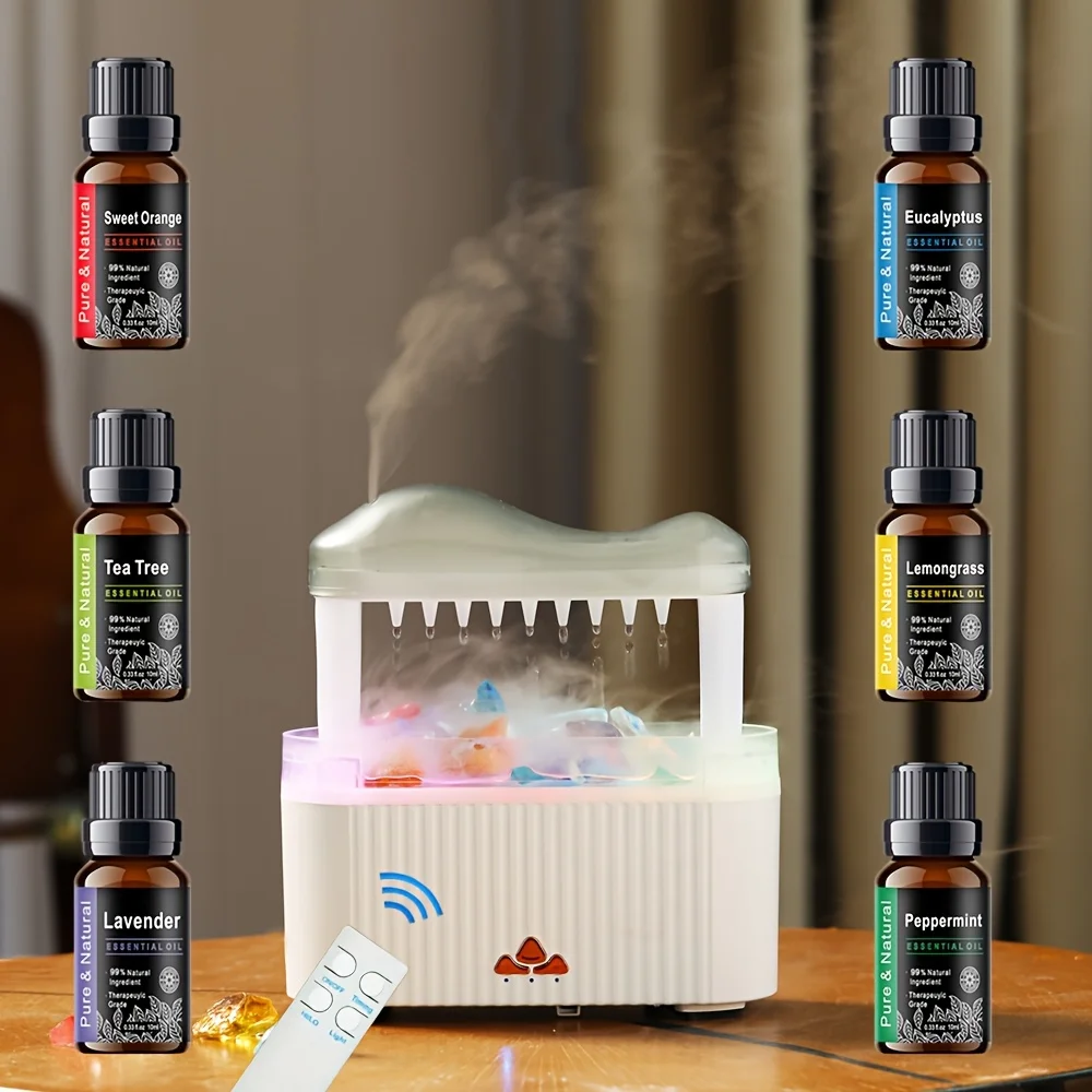 

8.45oz Water Drops Mushroom Rain Cloud Humidifier 7 Colors Mood Light Remote Control for Better Sleep Waterfall Light Effect