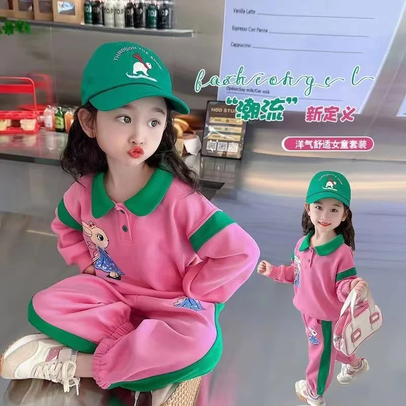 Herbst und Winter Mädchen Polo Langarmhemd Set Baby Duft zweiteilig Set Western Kinder Sport zweiteilig Set 2024 neu
