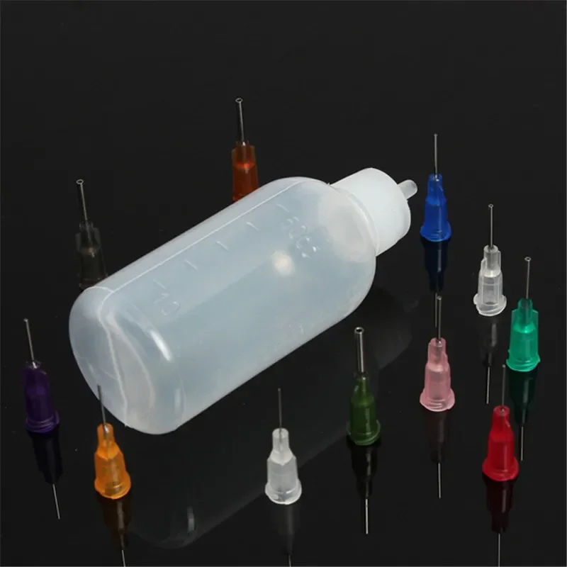 Bouteille de colle transparente de 30ml/50ml, distributeur d'aiguilles en polyéthylène, bouteille de distribution pour pâte de Flux de soudure de colophane avec 11 aiguilles