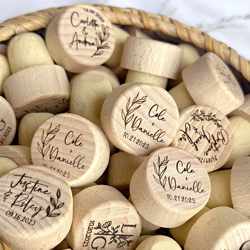 

200pcs Personalized Wine Bottle Stoppers Wedding Gift Bachelorette Favor Bridal Shower Gift Champagne Wooden Bottle Stoppes