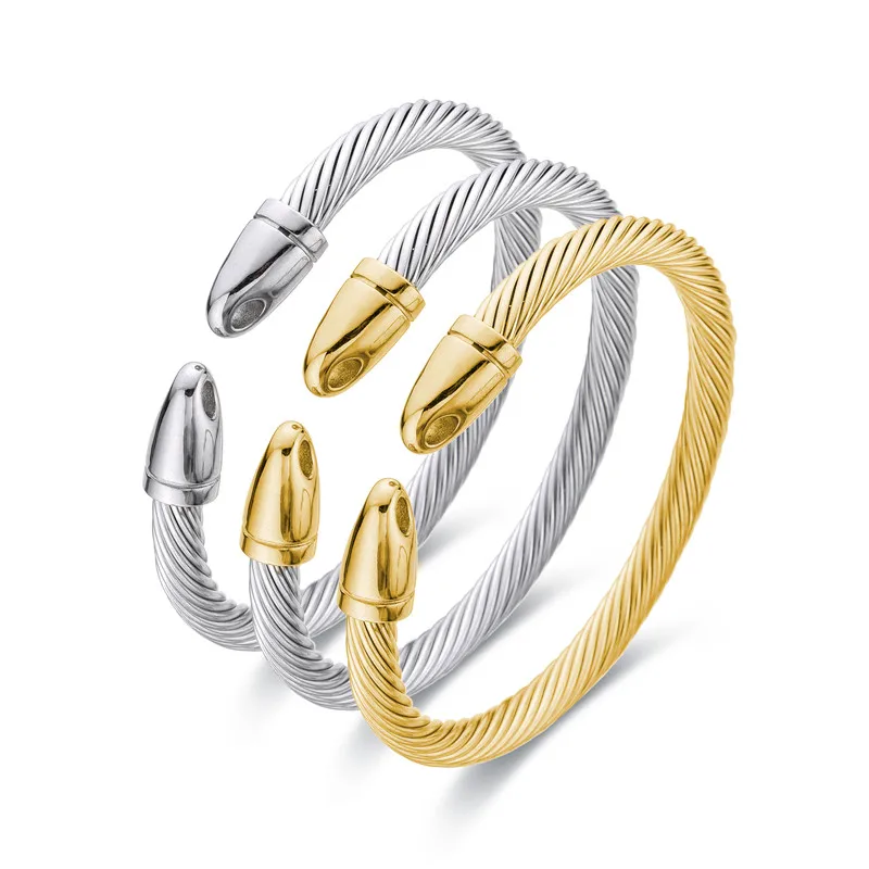 Stainless Steel Arrow Style C Shape Bracelet Stackable Wire Rope Bangle Chic Snake Moding Jewelry for Women Men Friendship Gifts