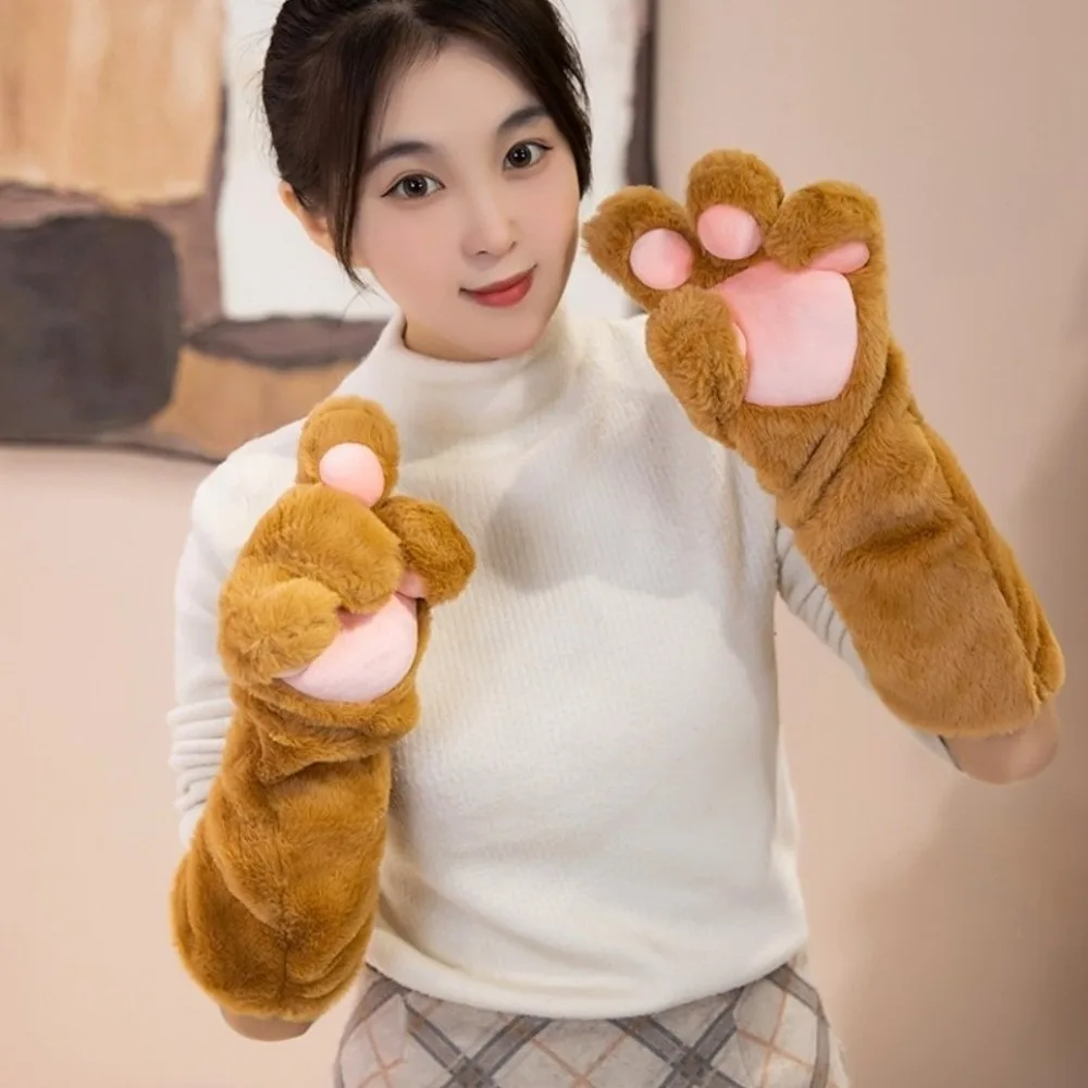 

Милый мультяшный костюм для косплея, перчатки, утепленные пушистые плюшевые перчатки с кошачьей лапой, реквизит для косплея, теплые варежки с кошачьими когтями, подарки