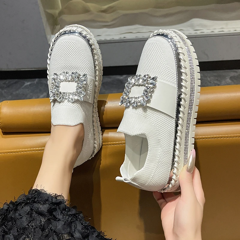 

2025 Hot Selling Summer Sports Shoes Women's Thick-soled Single Shoes Women's Rhinestone Comfort Flat Shoes Женская Обувь