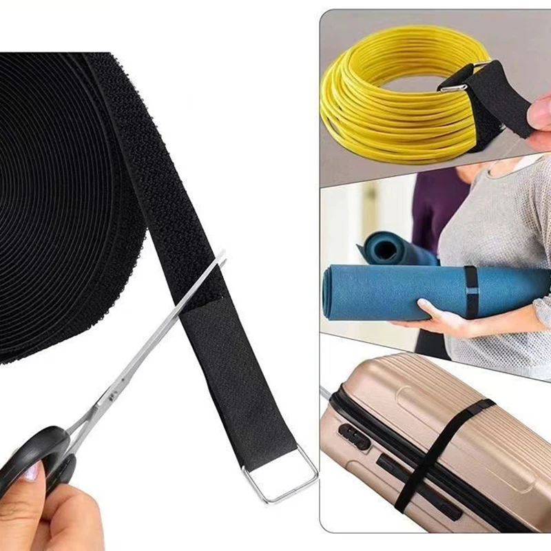 Adjustable Fastening Hook Loop Reusable Nylon Straps With Buckles Free Cut Length Cords Straps For Sewing Cable Wire Organizer