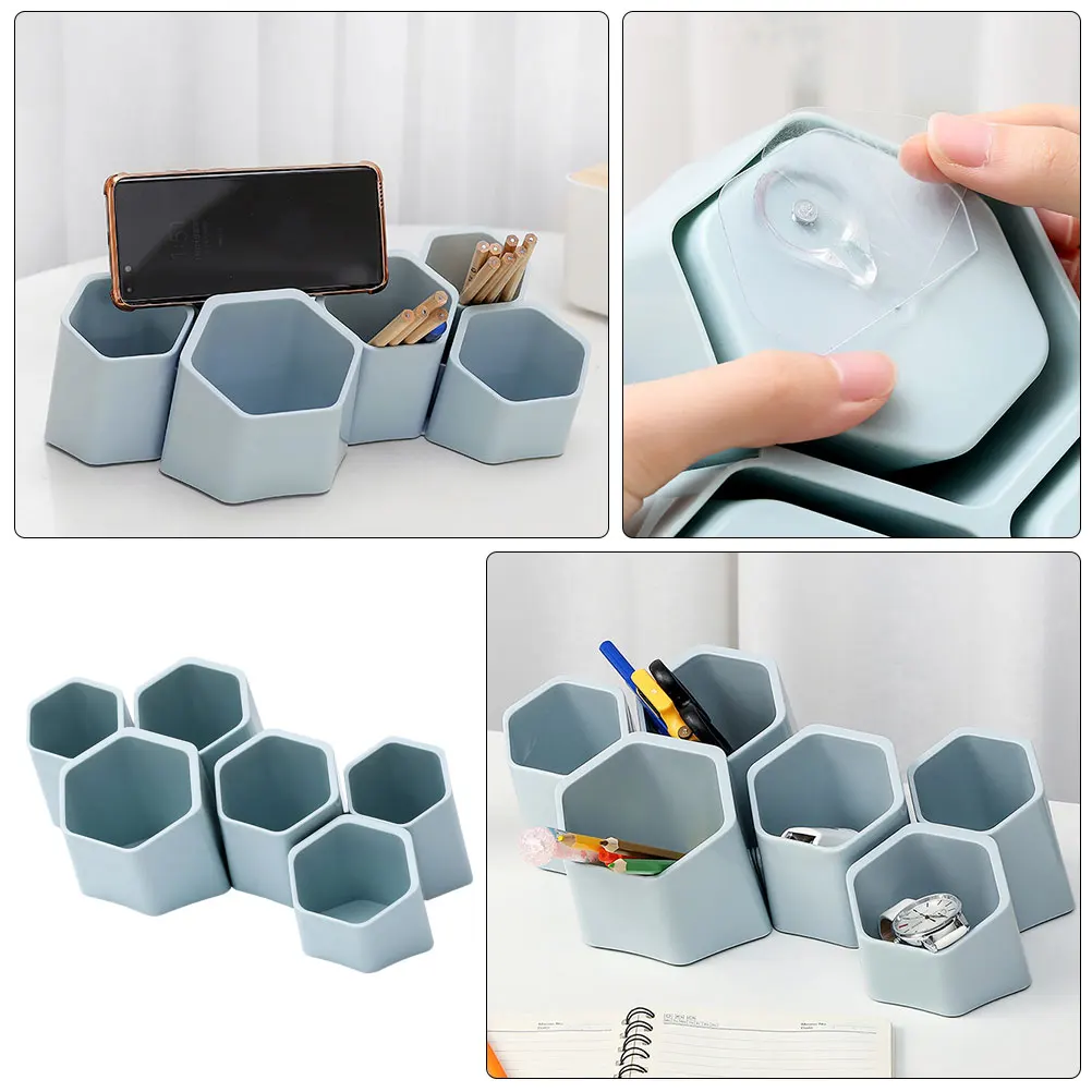 

6pcs Pen Holder Stationery ganizer Plastic Storage Box Desk Travel Wall Container Pencil Makeup Brush Home Office Supplies