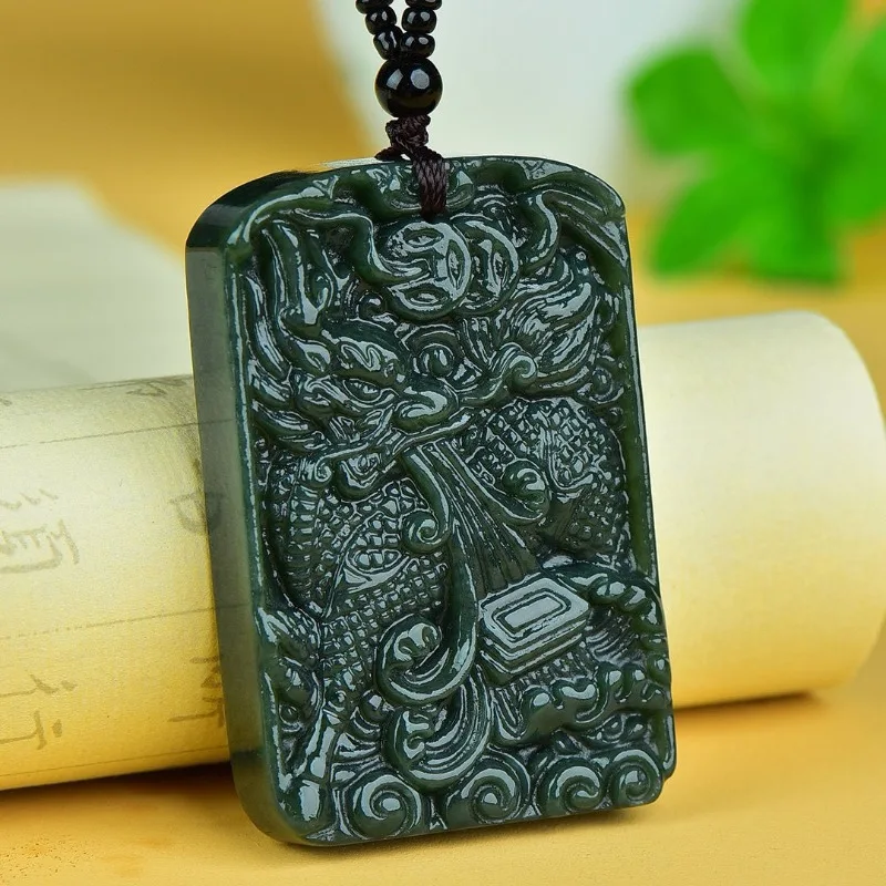 Blue Jade Qilin Treasure Attracting Pendant