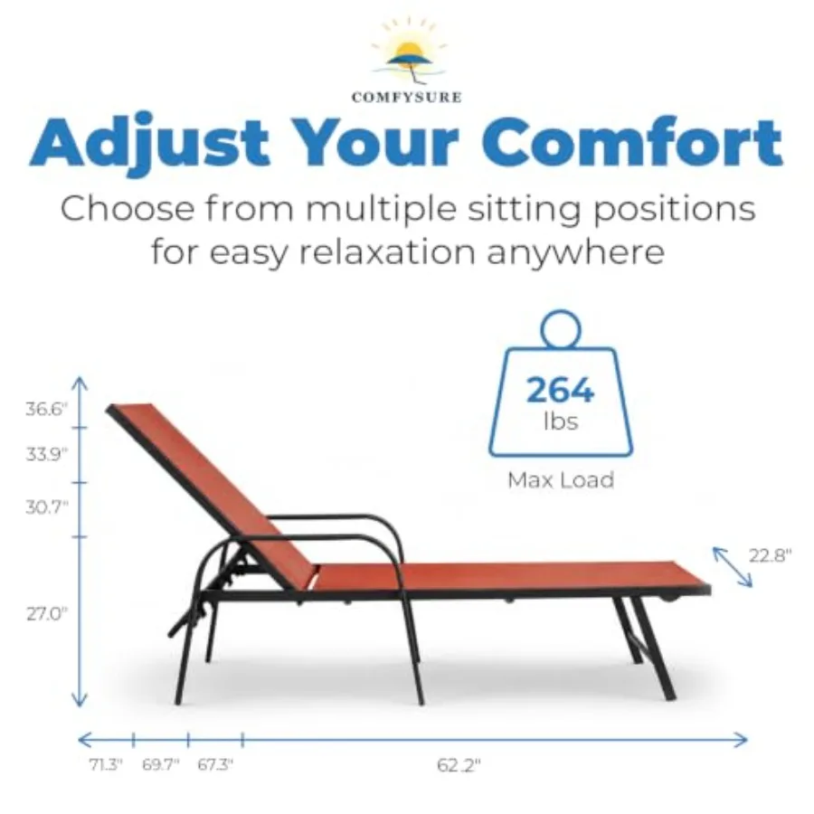 Metal Outdoor Lounge Chairs, Set of 2 with Armrests 5-Position Adjustable Recline, Weather-Resistant Anti-Rust Finish Patio, De