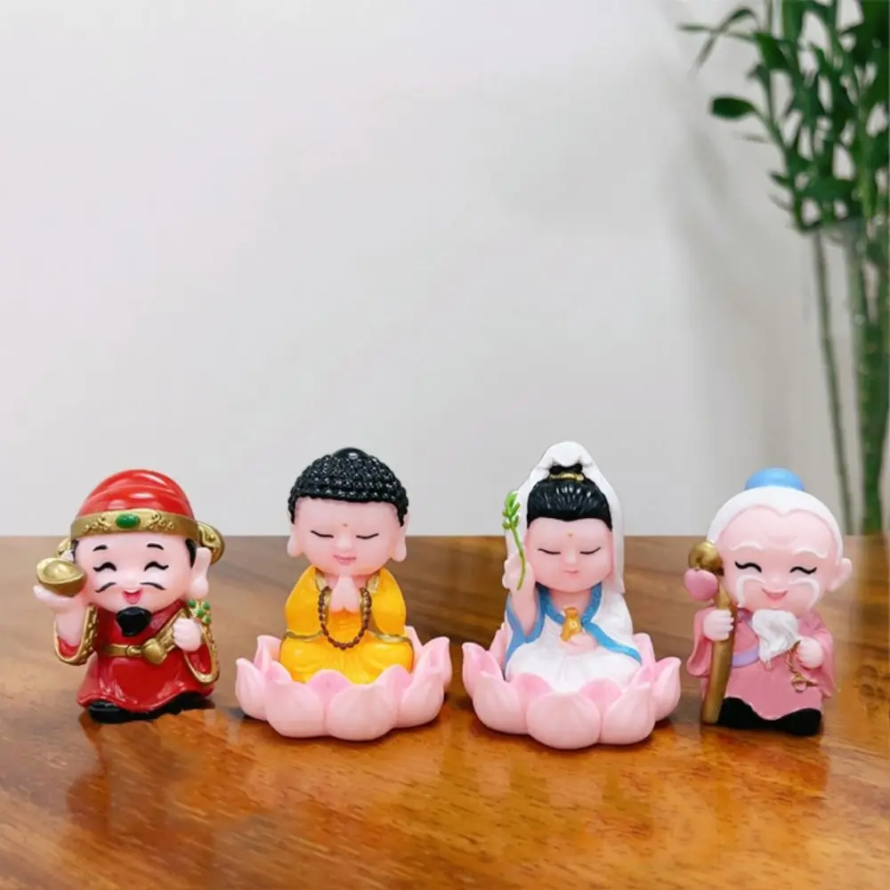 Cute Miniature God of Wealth Fengshui Good Luck Fairy Sculpture Resin Figurines Statue Creative Folk Decorative Sculpture