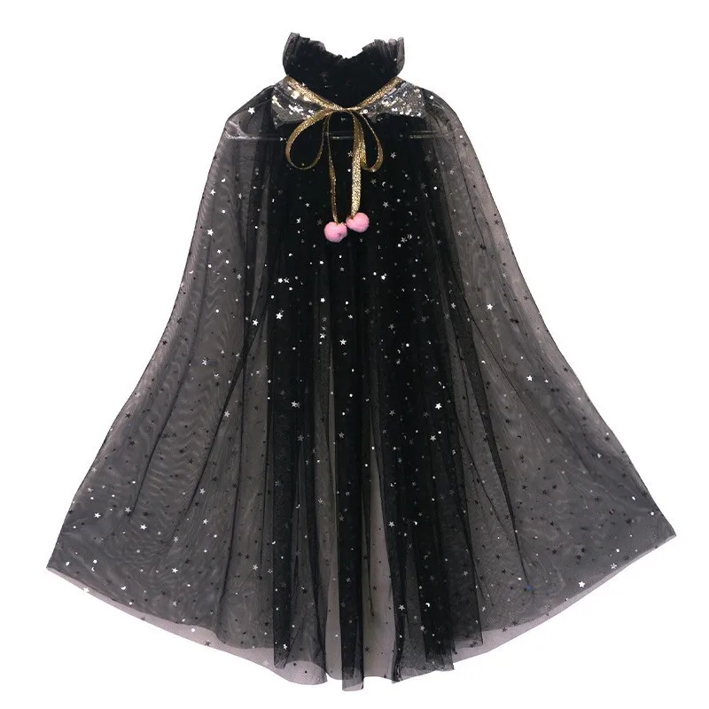 Girls Flowy Tulle Cape Dress Deluxe Princess Gown Lightweight Cloak Outfit for Birthday Banquet Stage Show Wholesale Apparel - view 6