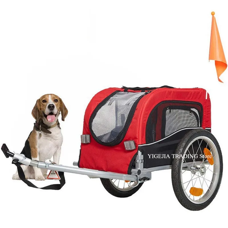 

16Inch Air-Filled Wheel Pet Bicycle Trailer For Small Dog & Cat With a Hitch Linker, Metal Frame Carrier Suggest Load 20KG