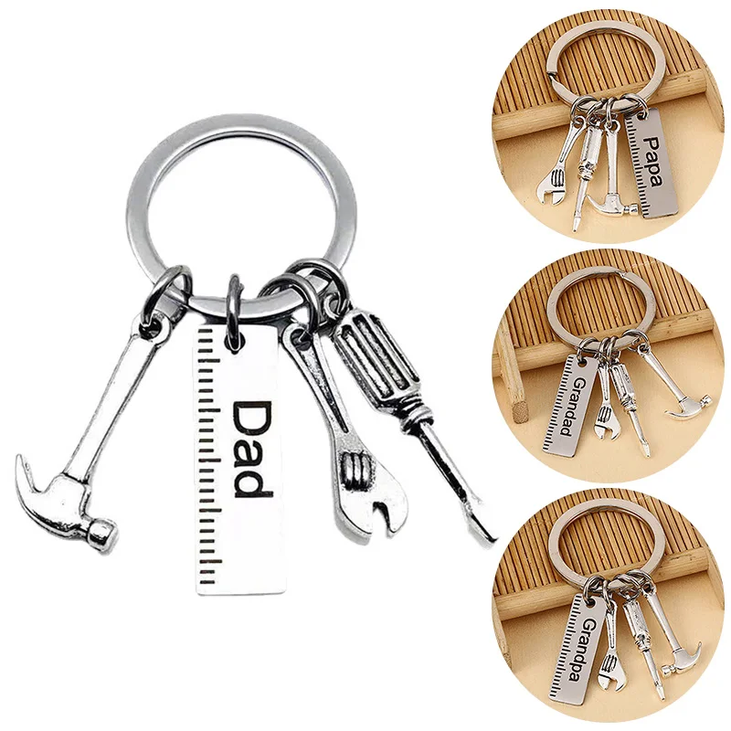 Creative Dad Letters Keychains Hammer Screwdriver Wrench Pendant Keyring Charm Bag Hanging Decoration Father's Day Jewelry Gifts