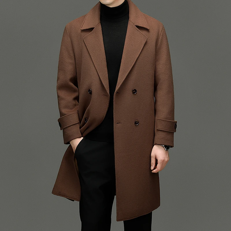 

Effortless Men's Double Breasted Wool Overcoat Winter Warm Quilted Cashmere Coat Back Silt Design Attie Timeless Garment 2025