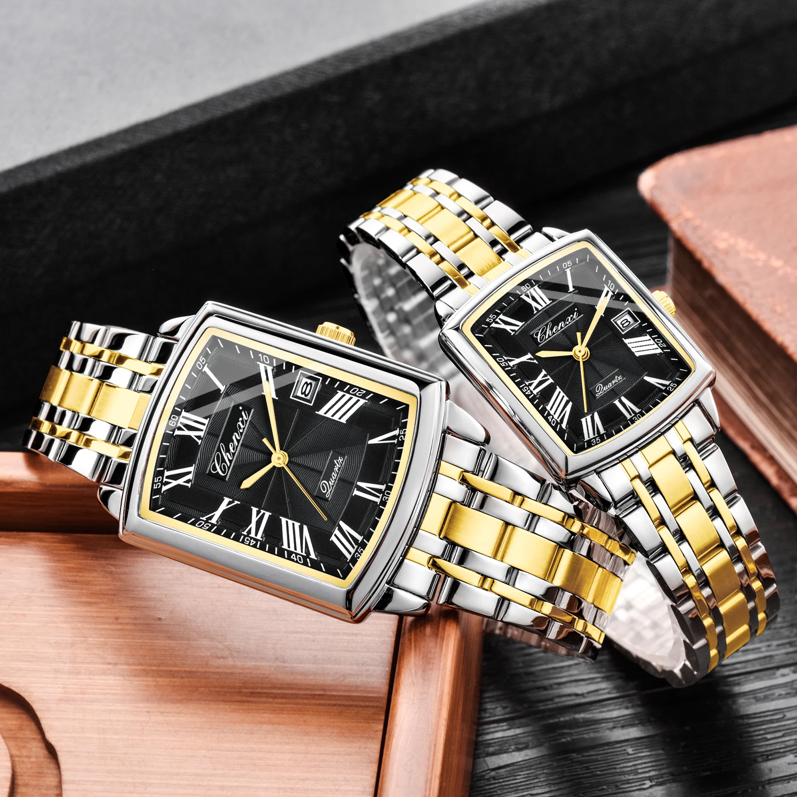 CHENXI 079 زوجين كوارتز ساعة التقويم مقاوم للماء الساعات الذهب الصلب حزام أنيق الرجال النساء ساعة اليد reloj hombre