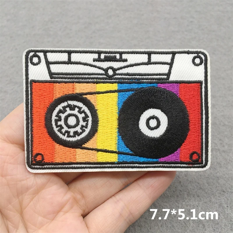 Music Optical disc Embroidered Rock Patches on Clothes Headset Guitar Stripes Iron on Patches for Clothing DIY Appliques