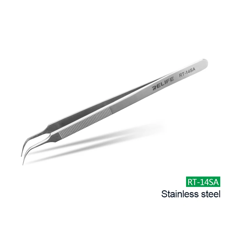 RELIFE RT-14SA RT-14A IC Chip Precise Clamping Tweezers for Mobile Phone Repair Sharp Curved Tip Flying Line Tweezers