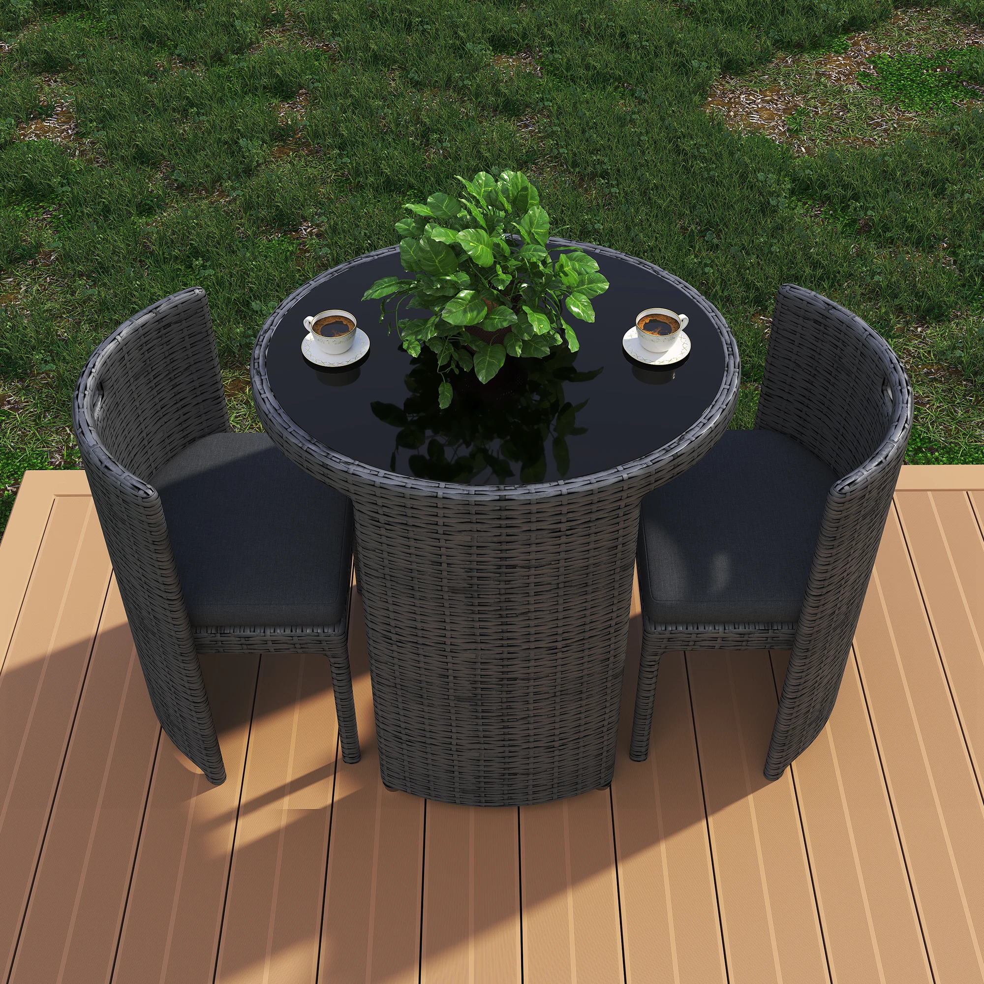 

Fulin High Quality Patio Balcony Furniture 3Pcs Rattan Outdoor Cafe Table and Chairs Set for 2
