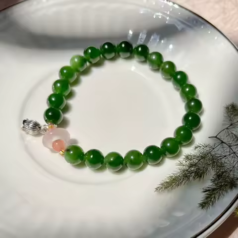 Green Beads Natural Hetian Jade Bracelet Charms Female Gift 8MM Size Beads Hand String For Women's Female