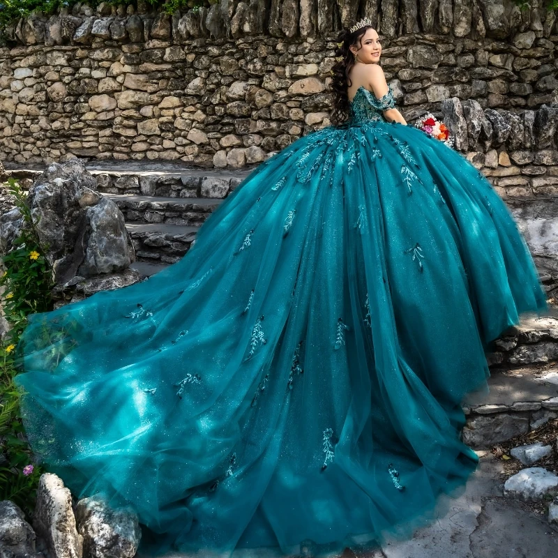 

Luxury Emerald Green Mexican Quinceanera Dress Ball Gown 2024 Princess Prom Sweet 16 Dress Vestidos De XV Birthday Pageant Dress