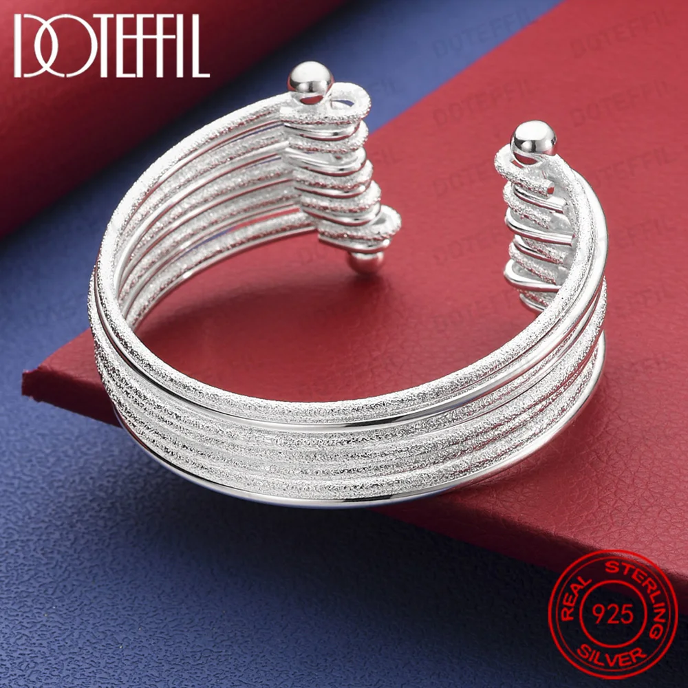 925 Sterling Silver Multi Thread Four Beads Bangle Women Men Party Wedding Jewelry