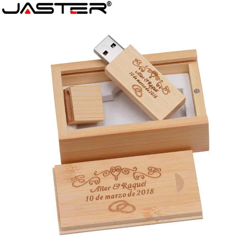 JASTER free custom logo wooden usb flash drives with box pen drive 64gb 32gb 16gb 4gb U disk memory card pendrive personal gift