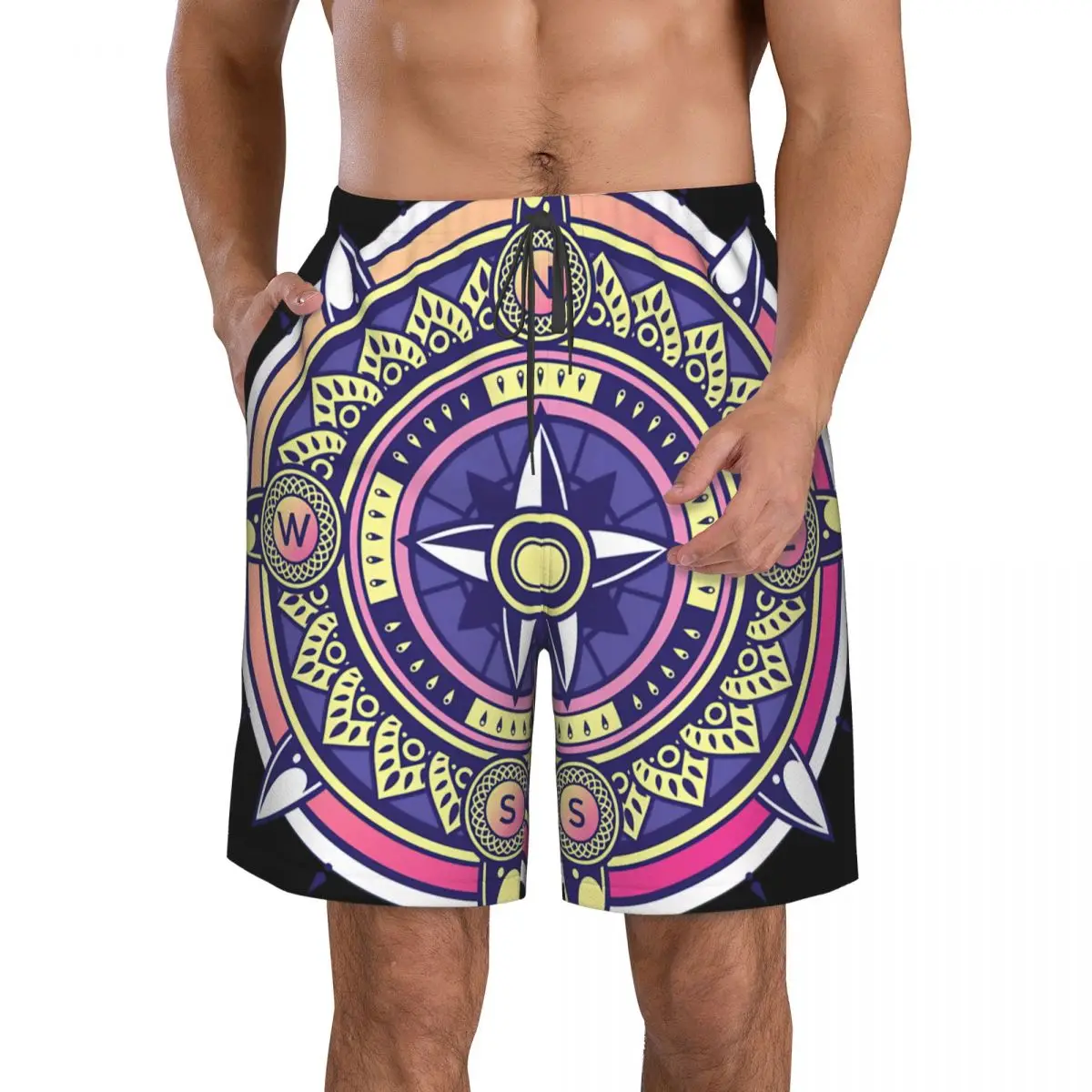 Decorative Antique Style Compass Rose Men's Beach Shorts Fitness Quick-drying Swimsuit Funny Street Fun 3D Shorts