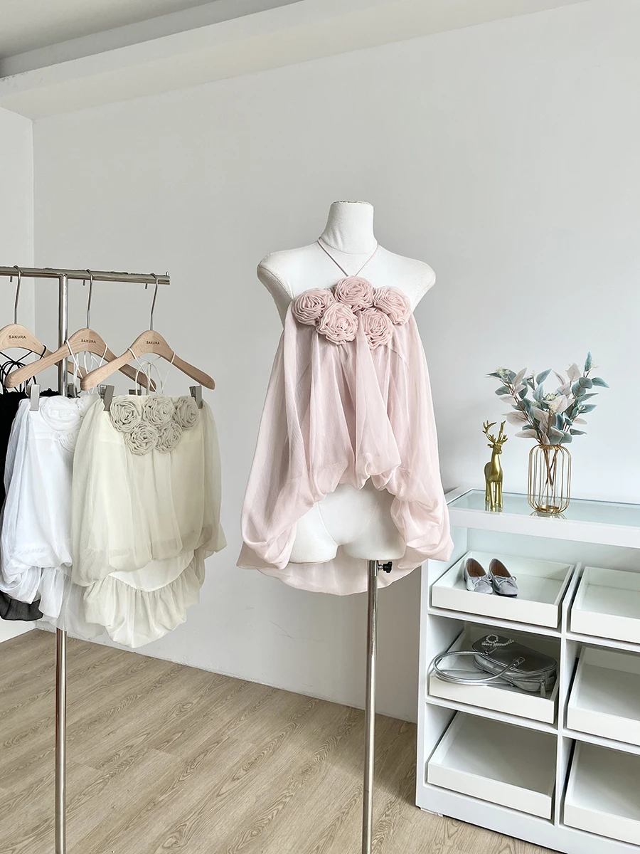 

Clothland женская милая блузка с лямкой на шее и цветочным принтом, асимметричная рубашка без рукавов с открытой спиной, женские шикарные топы Blusa Mujer WA340