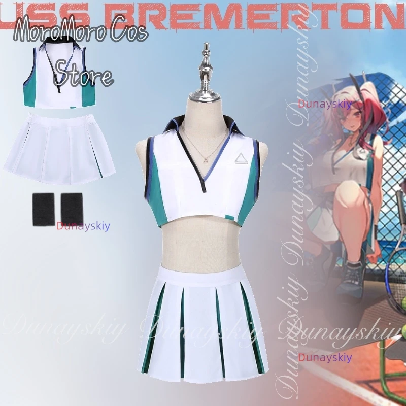 

Azur Lane Game USS Bremerton Cosplay With White Bolero And Short Skirt Pink Highlights Double Ponytails Cosplay 코스프레 Full Set