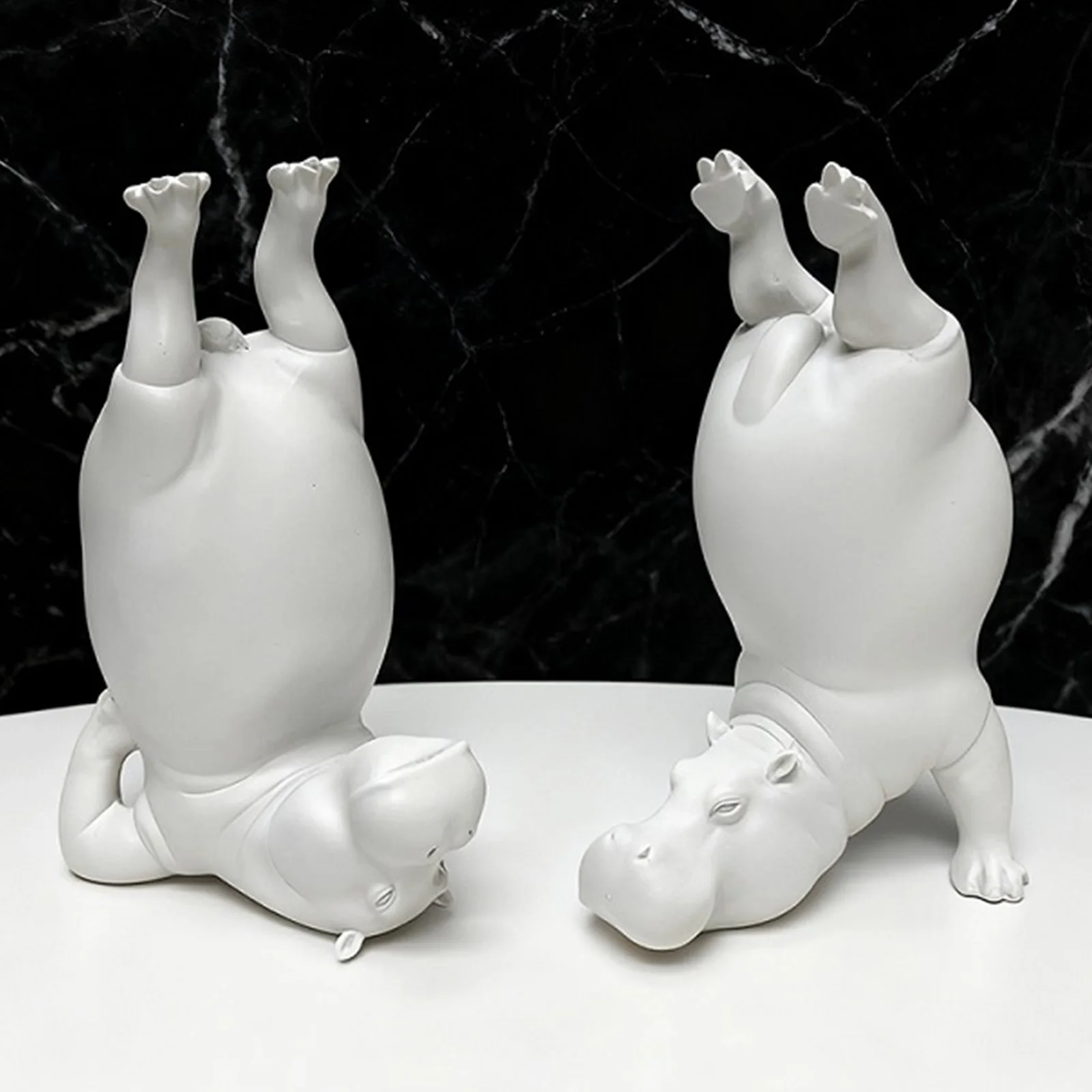 Resin Yoga Pose Hippo Ornament 8.27-Inch Tall Support & Stable Build Hippo Bookend for Living Room Bookshelf Storage