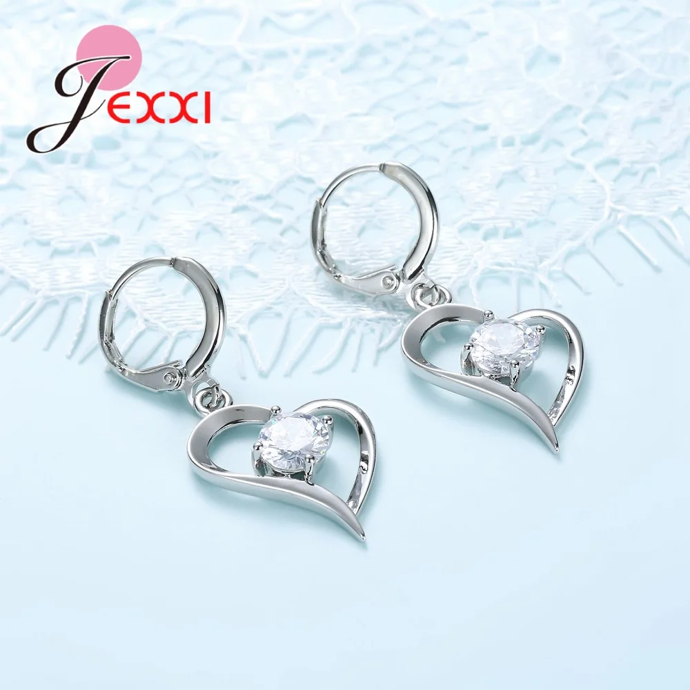 Conjuntos de joyas de plata de ley 925 para mujer, colgantes huecos de corazón de amor romántico, collares y pendientes para boda