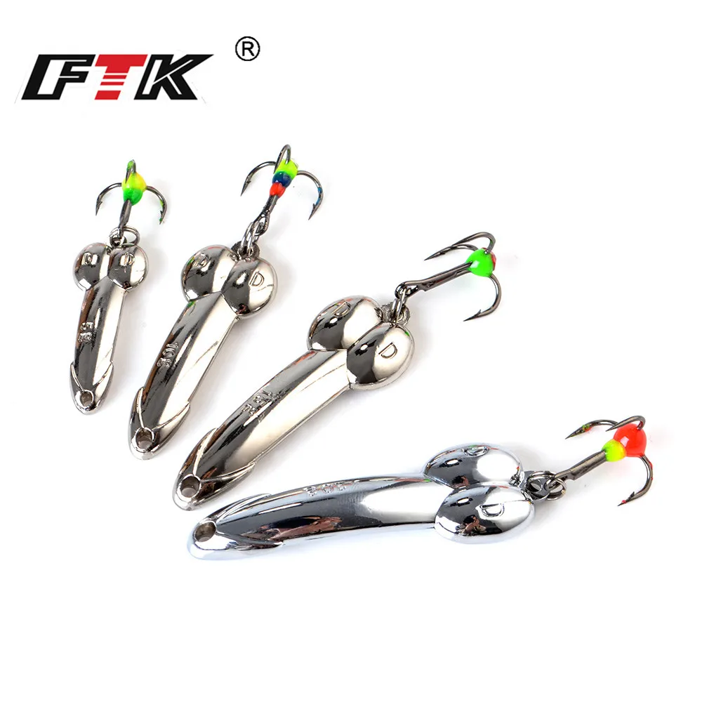 FTK Winter Ice Fishing Lure 1pc Metal Jig Lure 5g 10g 15g 20g Gold Silver Spoon Spinner Baits Bass Treble Hook for Fishing