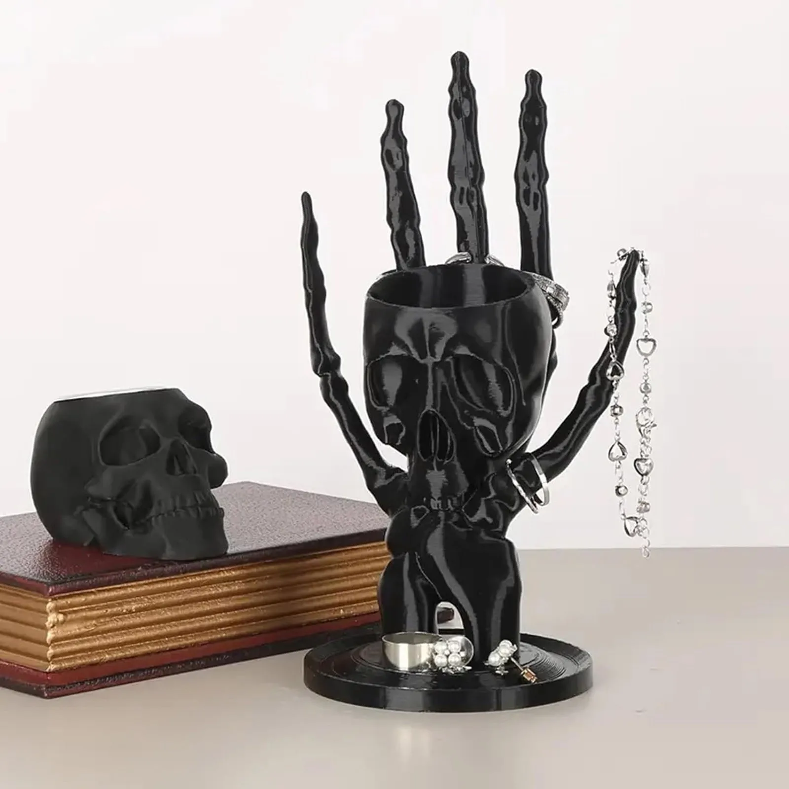 

Halloween Gothic Skeleton Hand Jewelry Stand Necklace Earring Organizer Jewelry Display Tray Retro Home Ornament Decoration