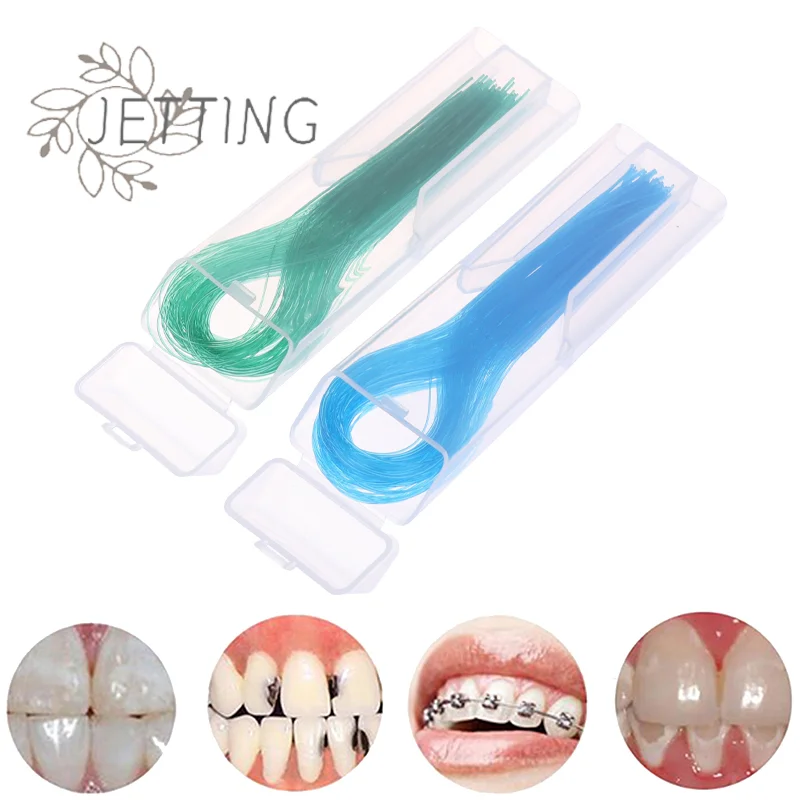 Hot 100Pc Dental Floss Threader Dental Traction Line Oral For Crown Brace Bridge Implant Hoop Threading Braces Steel Traction
